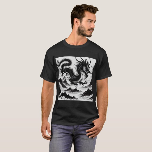Schwarz-weißer Drache T-Shirt (Vorne ganz)