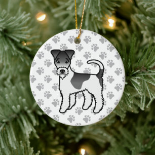 Schwarz-weißer Drahthaar-Foxterrier Süßer Cartoon- Keramik Ornament