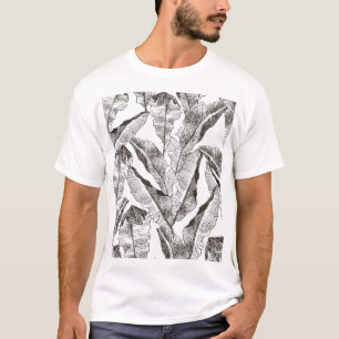 Schwarz-weißer Dschungel: Muster der tropischen Pf T-Shirt