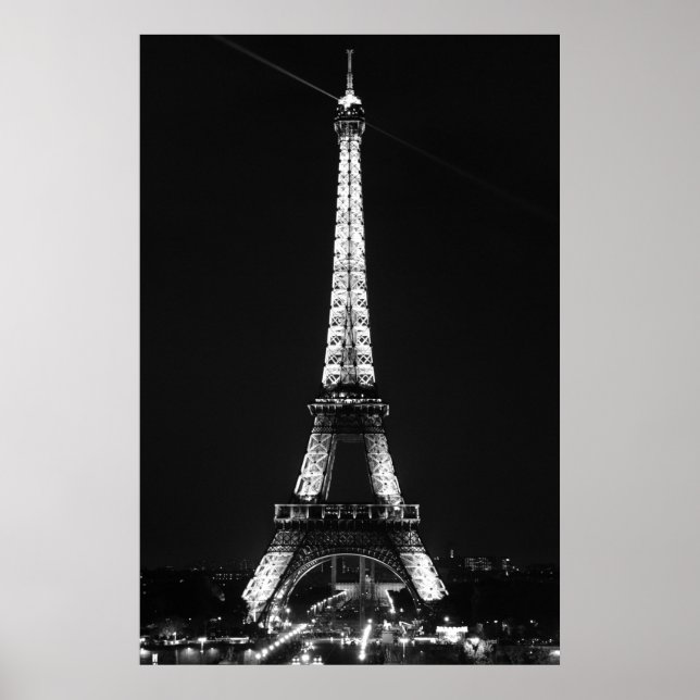 Schwarz-weißer Eiffelturm in Paris Poster (Vorne)
