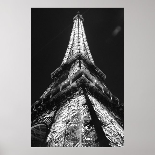 Schwarz-weißer Eiffelturm in Paris Poster (Vorne)