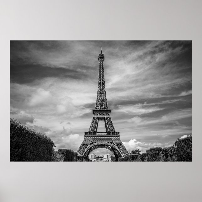 Schwarz-weißer Eiffelturm Paris Europa Reisen Poster (Vorne)