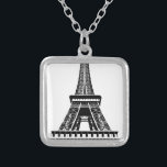 Schwarz-weißer Eiffelturm Paris Kunst, Dichtung un Versilberte Kette<br><div class="desc">Schwarzweiß-Paris-Eiffelturm</div>