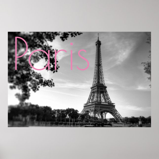 Schwarz-weißer Eiffelturm Paris Romantische Liebe  Poster (Vorne)