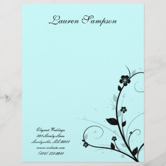 Schwarz-weißer eleganter Briefkopf-Blumenwand-Blau Briefkopf