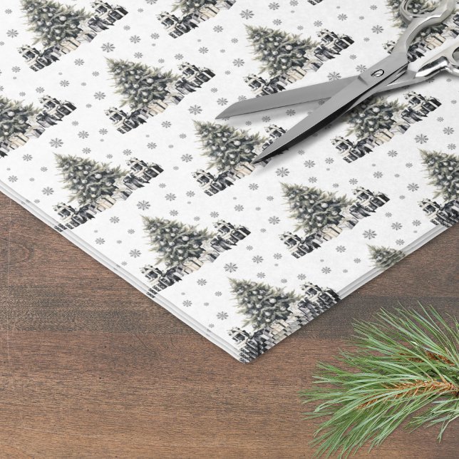 Schwarz-weißer eleganter Weihnachtsbaum Seidenpapier (Black White Elegant Christmas Tree Tissue Paper)