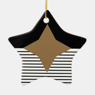 Schwarz-weißer Farbblock & Braun Diamond Keramik Ornament