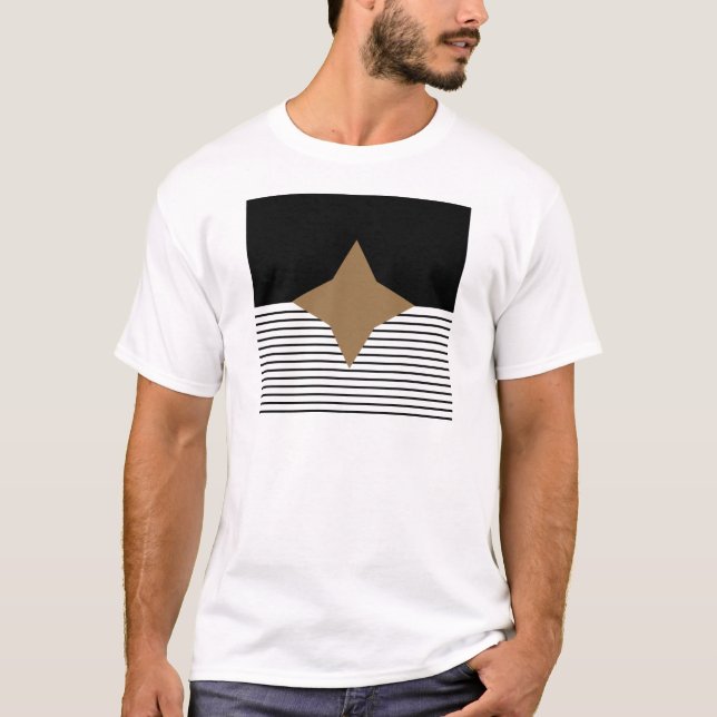 Schwarz-weißer Farbblock & Braun Diamond T-Shirt (Vorderseite)