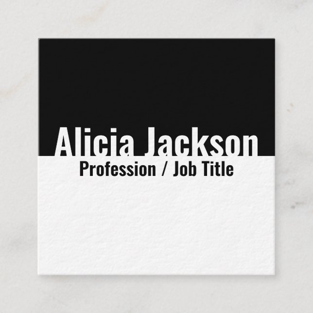 Schwarz-weißer Farbblock Minimalistisch Quadratische Visitenkarte (Vorderseite)