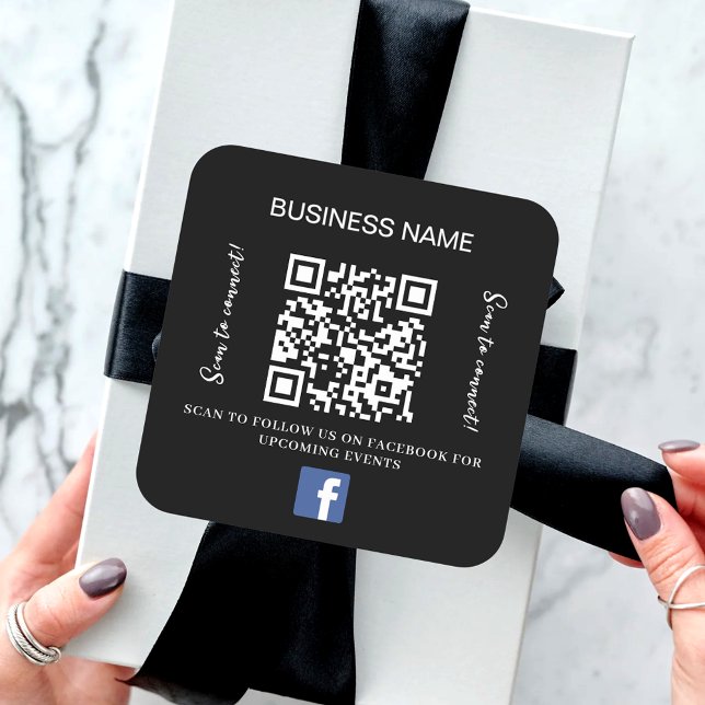 Schwarz-weißer Firmenname qr Code Facebook Quadratischer Aufkleber (Von Creator hochgeladen)