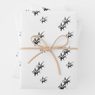 Schwarz-weißer Fisch abstrakt minimalistisch moder Geschenkpapier Set
