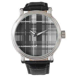 Schwarz-weißer Flannel Kariert Tartan Armbanduhr