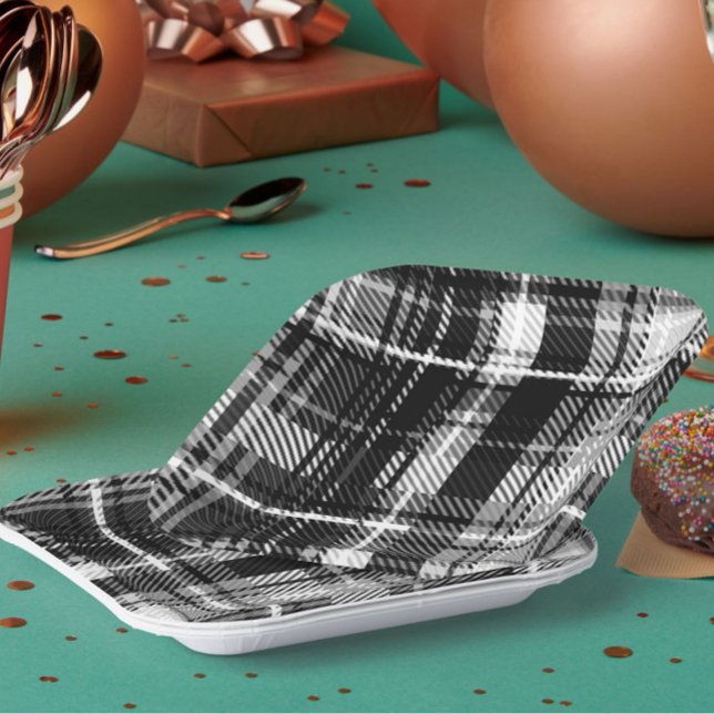 Schwarz-weißer Flannel Kariert Tartan Pappteller (Von Creator hochgeladen)