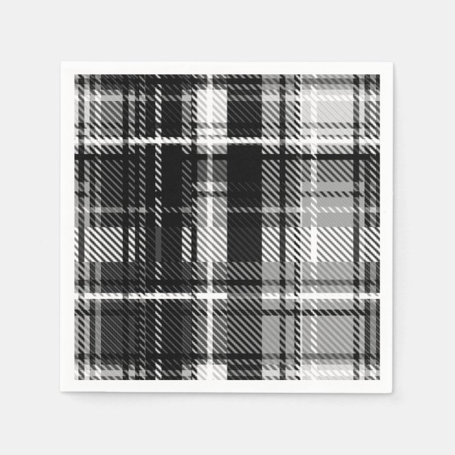 Schwarz-weißer Flannel Kariert Tartan Serviette (Vorderseite)