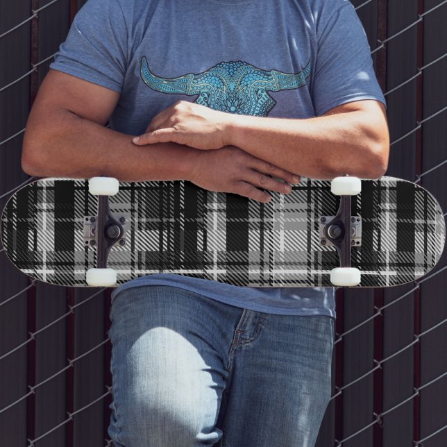 Schwarz-weißer Flannel Kariert Tartan Skateboard (Von Creator hochgeladen)