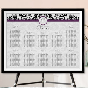 Schwarz-weißer floraler Damast mit violettem Akzen Poster
