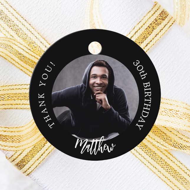 Schwarz-weißer Foto Typ Geburtstag Geschenkanhänger (Von Creator hochgeladen)