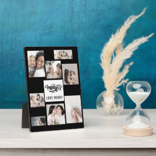 Schwarz-weißer Fotocollage-Geschenk zum Muttertag Fotoplatte