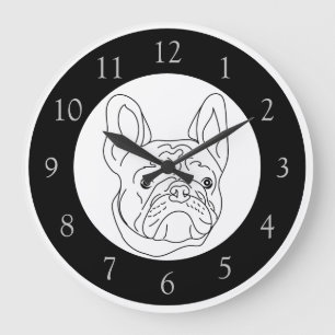 Schwarz-weißer französischer Bulldog Zeichnend Große Wanduhr