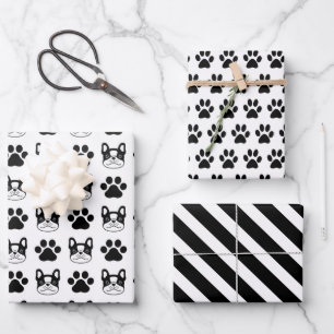 Schwarz-weißer Französischer Bulldogge Geschenkpap Geschenkpapier Set
