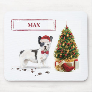 Schwarz-weißer Französischer Bulldogge Weihnachten Mousepad