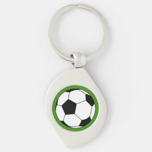 Schwarz-weißer Fußball-Ball auf Grün Schlüsselanhänger