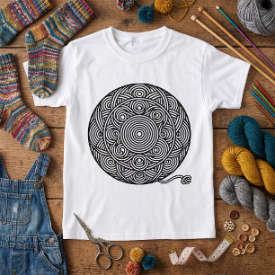 Schwarz-weißer Garnball-Mandala T-Shirt