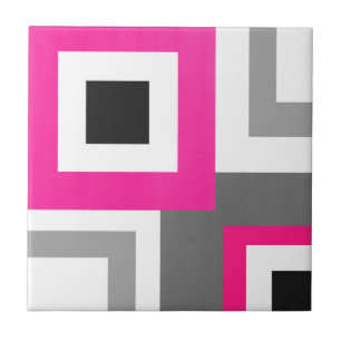 Schwarz-weißer geometrischer Block in Hot Pink, Gr Fliese
