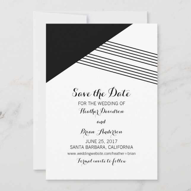 Schwarz-weißer geometrischer Streifen Save the Dat Date (Vorderseite)