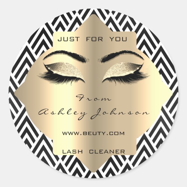 Schwarz-weißer Glitzer Champaigne Gold Lash Cleane Runder Aufkleber (Vorderseite)