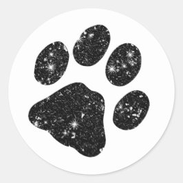 Schwarz-weißer Glitzer Paw Print Runder Aufkleber
