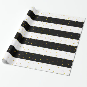 Schwarz-weißer GoldImitat-Glitter stripes Geschenkpapier