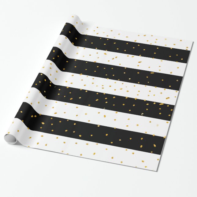 Schwarz-weißer GoldImitat-Glitter stripes Geschenkpapier (Ungerollt)