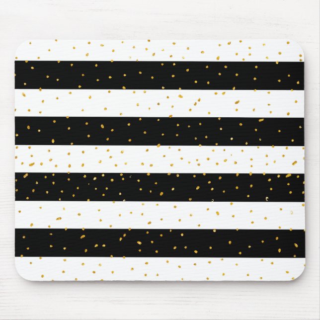 Schwarz-weißer GoldImitat-Glitter stripes Mousepad (Vorne)