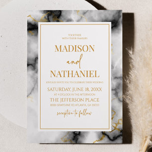 Schwarz-weißer Goldmarmor Elegante Hochzeit Einladung
