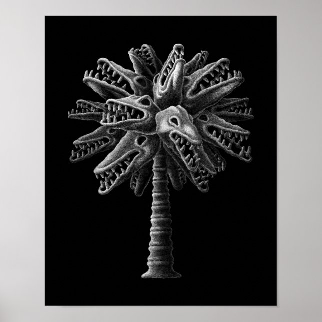 Schwarz-weißer Gothic Skulls Horror Tree Poster (Vorne)