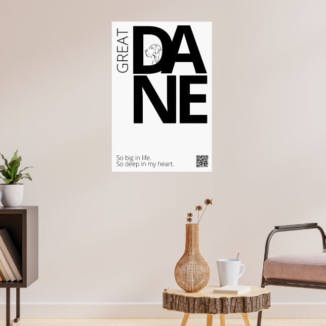 Schwarz-weißer Great Dane Minimal  Poster (Wohnzimmer 3)
