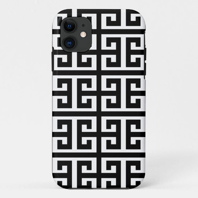 Schwarz-weißer griechischer Schlüssel Case-Mate iPhone Hülle (Rückseite)