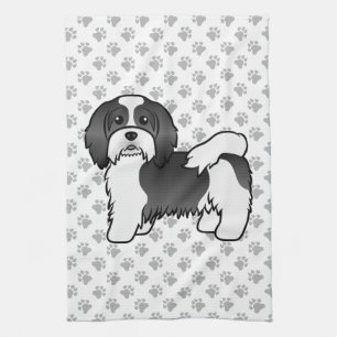 Schwarz-weißer Havanese süßer Cartoon-Hund Geschirrtuch