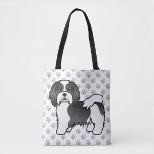 Schwarz-weißer Havanese süßer Cartoon-Hund & Pfote