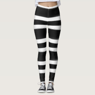 Schwarz-weißer horizontal gestreifter Lackierpinse Leggings
