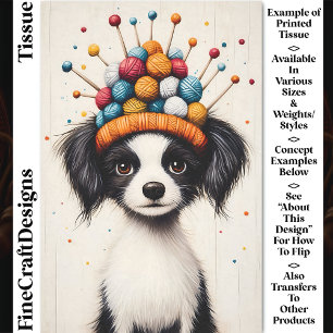Schwarz Weißer Hund, Garnknäuel Hut CY1 Decoupage Seidenpapier