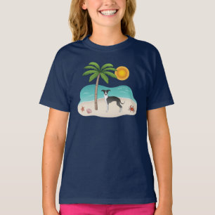 Schwarz-weißer Iggy-Hund am tropischen Sommerstran T-Shirt