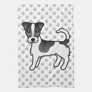 Schwarz-weißer Jack-Russell-Terrier-Hund mit rauem Geschirrtuch
