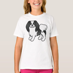 Schwarz-weißer Japan-Chin süßer Cartoon-Hund T-Shirt