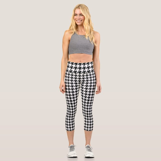 Schwarz-weißer Karo des klassischen Hahnentrittmus Capri Leggings (Vorderseite)