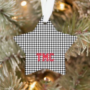 Schwarz-weißer Karo Sportrennen INITIALS Red Star Ornament