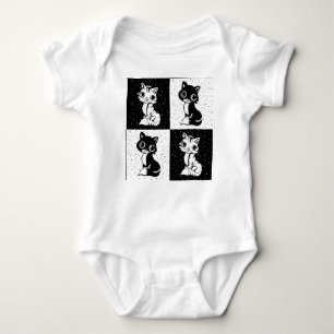 Schwarz-weißer Katzenmonogramm-Block Baby Strampler