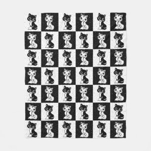 Schwarz-weißer Katzenmonogramm-Block Fleecedecke