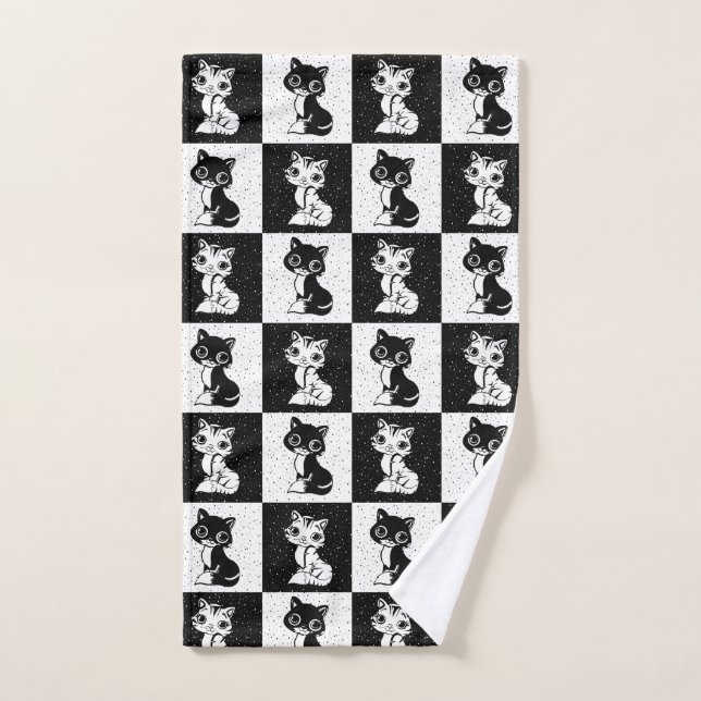 Schwarz-weißer Katzenmonogramm-Block Handtuch (Handtuch)